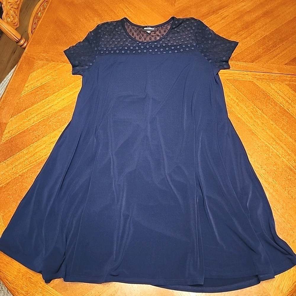 Nina Leonard Women's Navy Blue Swing Dress Short Sleeve Size XL A2